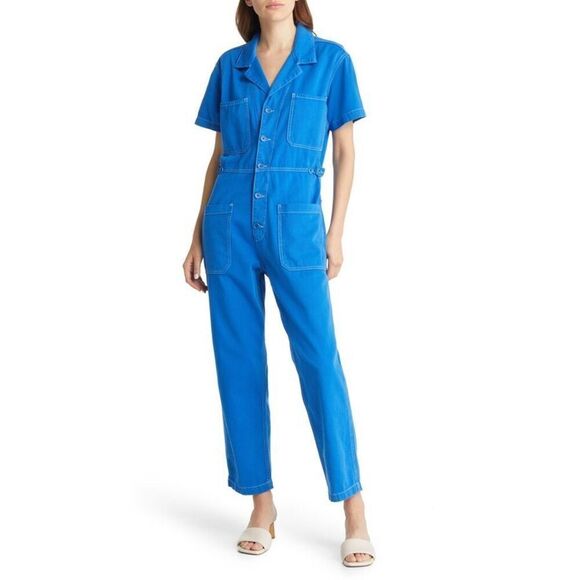 Reformation Women's Blue Morgan Twill Short Sleeve Jumpsuit Size 6 NWOT - Picture 1 of 8